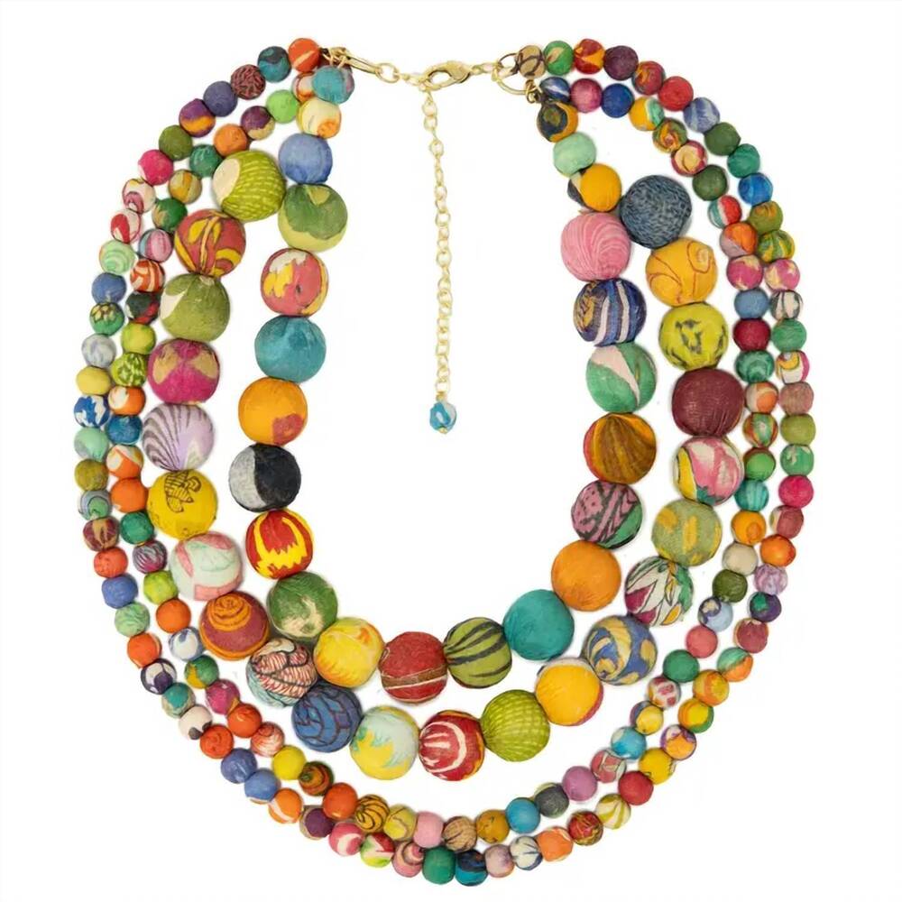 NEW WORLD FINDS women's kantha inlet necklace in multi
